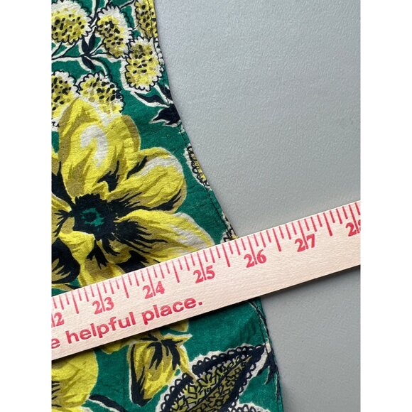 Vintage Floral Print Rectangular Scarf 25" Square Green Yellow Lightweight Soft - Picture 3 of 3